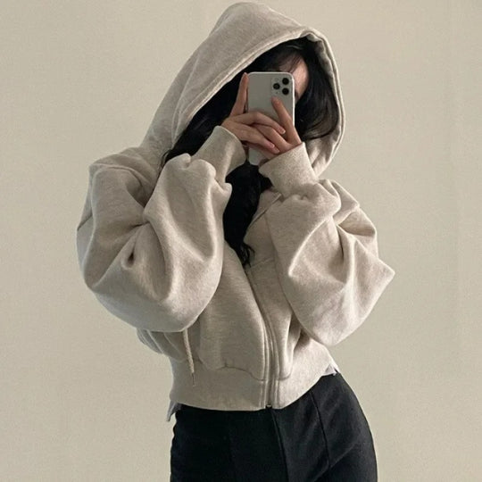 Naisten ylimitoitettu Crop Top huppari