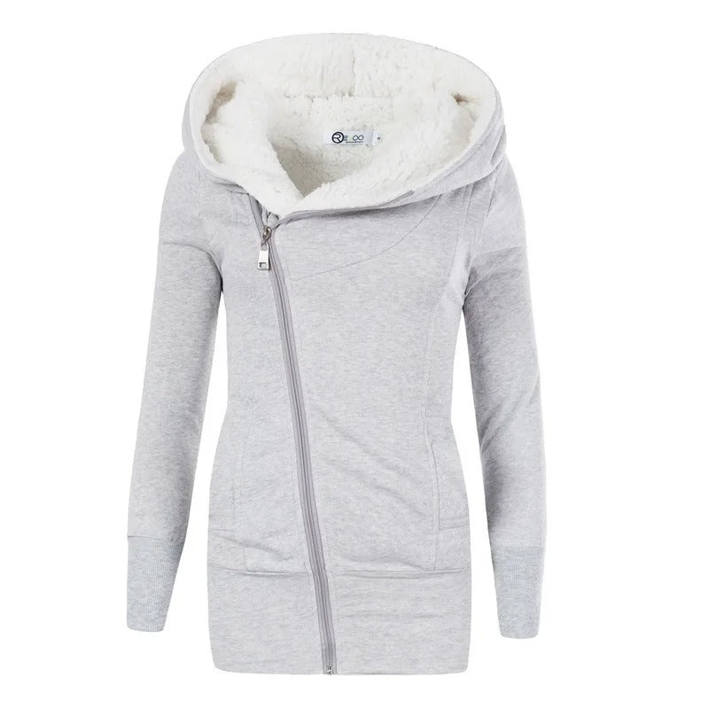 Naisten hupullinen fleece-takki