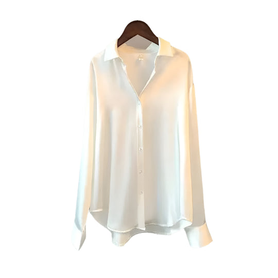 Naisten Lapel Button Silkki Pusero
