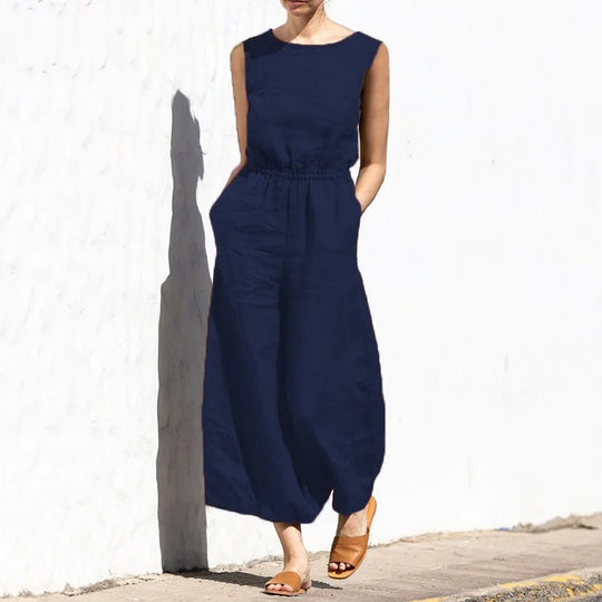 Naisten puuvilla pellava korkea vyötärö Jumpsuit