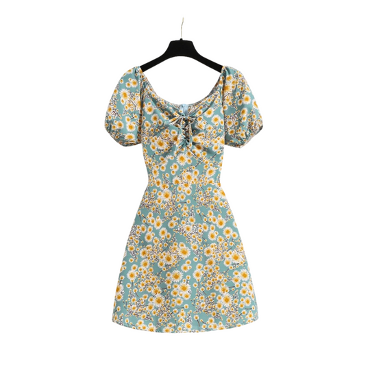 Naisten Floral Sifonki Puff Hiha Mini Mekko